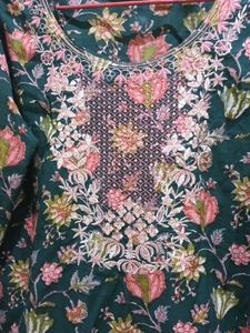 Embroidered Green Floral Kurta Set
