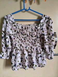 Chic Floral Smocked Square Neck Top