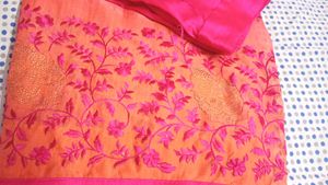 Elegant Peach &amp; Pink Embroidered Saree