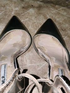 Silver Stiletto Heels with Ankle Strap