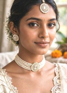🆕 Pearl Choker Set with Earrings &amp; Tikka
