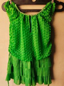 Vibrant Green Frock with Floral Embellishments