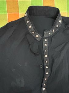 black kurta with silver hand work design