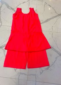 Neon Pink Swimming Costume For Girls
