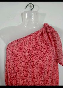 Chic One-Shoulder Pink Printed Dress