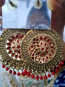 Red Antique  Chandbali Earrings | Party &amp; Festive