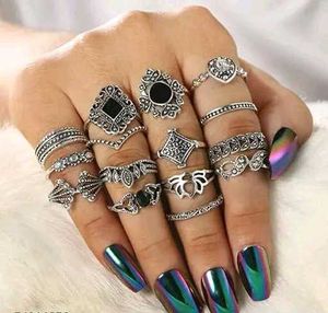15 Boho Silver Ring Set