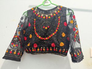 Embroidered Black Net saree with blouse