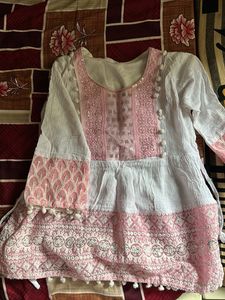 Chic White & Pink Kurta