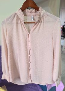 Light Pink Textured Button-Up Blouse