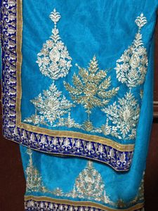 Elegant Teal Embroidered Saree