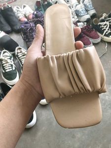 Women's Beige Ruched Slides