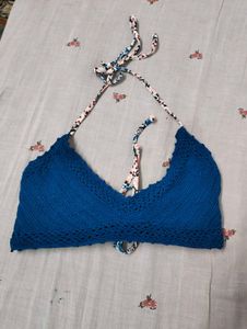 Blue Crochet Halter Bikini Top