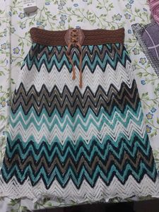 Stylish Chevron Skirt with Lace-Up Belt