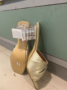 Elegant Golden Block Heel Mules