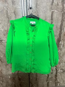 Vibrant Green Ruffle Detail Top