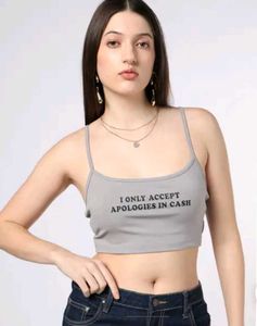 Shein Spaghetti Strap Typographic Print Crop Cami