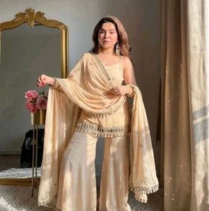 Elegant Cream Kurta Set with Sharara