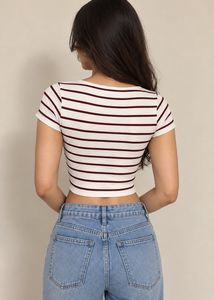 Striped Cropped Button-Up Top