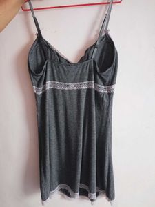 Cozy Grey Lace Trim Nightgown