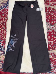 Black Wide Leg Pants with Graphic Print