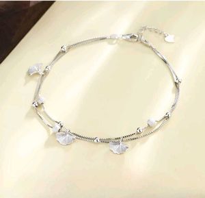 92.5 silver Elegant Ginkgo Leaf Layered Anklet 1