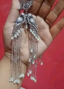 Attractive Oxidised Silver Earrings With Chain