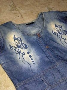 Cute Denim Dress with Butterfly Print