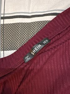 Maroon Ribbed Long Sleeve Dress