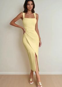 Elegant Ruched yellow Dress