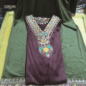 V Neck Embroidery Work Kurti Set