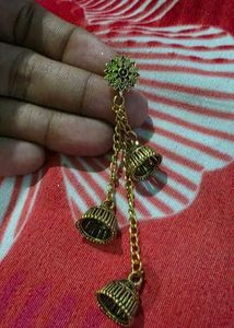 Gold Jhumka Earrings with Chain