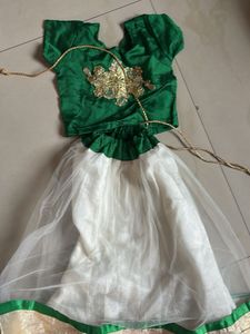 Girls Green & White Lehenga Choli