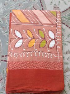 Orange Cotton saree