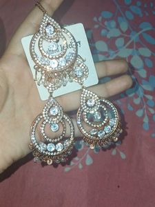 Stunning Rose Gold Jhumka Earrings with Maangtika