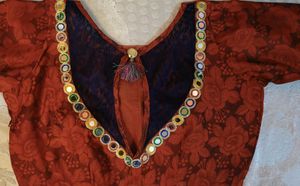MIRROR WORK RED AND BLUE BLOUSE