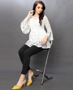 casual regular sleeves printed women white top - L