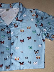 Butterfly Print Crop Shirt