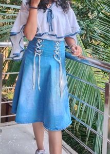 Stylish Denim &amp; White Dress