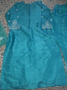 Teal Embroidered Kurti Set