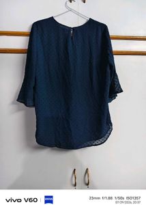 Elegant Navy Blue Ruffled Blouse