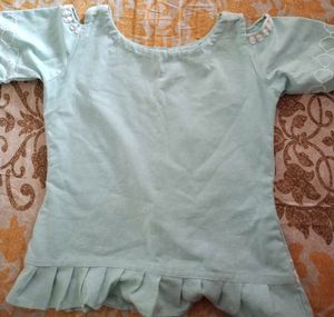Pastel Puff Sleeve Top with Lace Trim