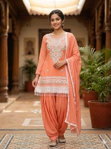 Orange Embroidered Kurta Set with Dupatta