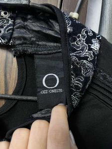 Black Embroidered Dragon Mandarin Collar Top