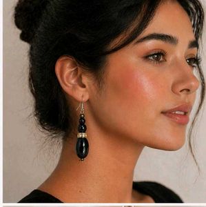 Elegant Black Beaded Drop Earrings