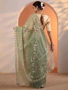 Green Embellished Net Saree