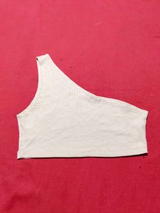 One Shoulder Ribbed Crop Top | Cream | XS