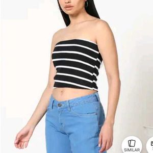 M size Striped Bandeau Crop Top