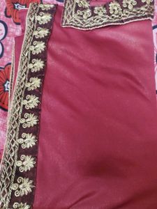 Elegant maroon plain Saree with patchwork