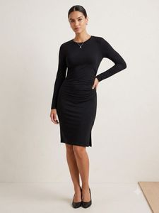 Black Long Sleeve Ruched Dress